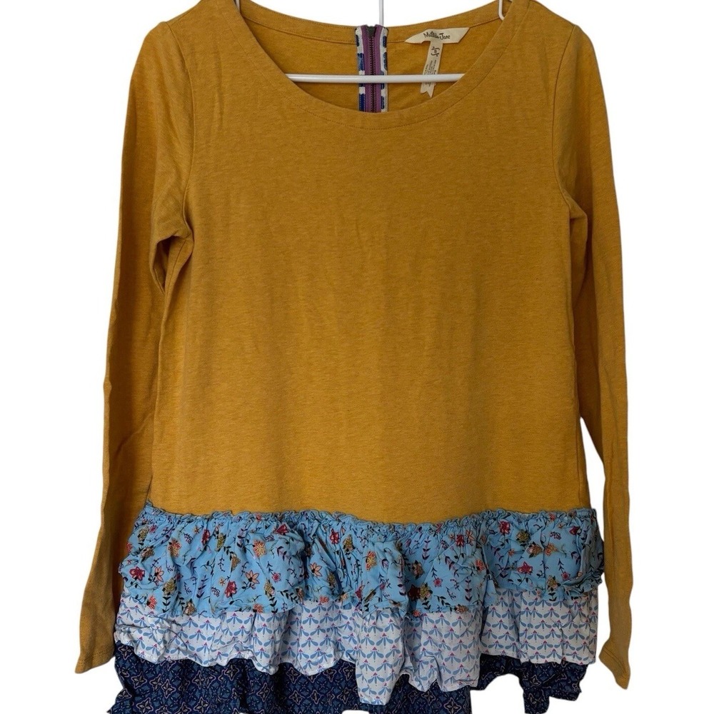Matilda Jane Weekend Vibes Top Womens‎ S Yellow Blue Layered Ruffle Whimsical
